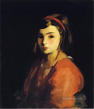  Ashcan Art Painting - Little Girl in Red portrait Ashcan School Robert Henri